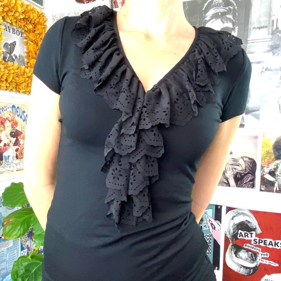 Lauren by Ralph Lauren Sleeveless Black Top w. Ruffle Size PXS Stretch - Picture 7 of 11